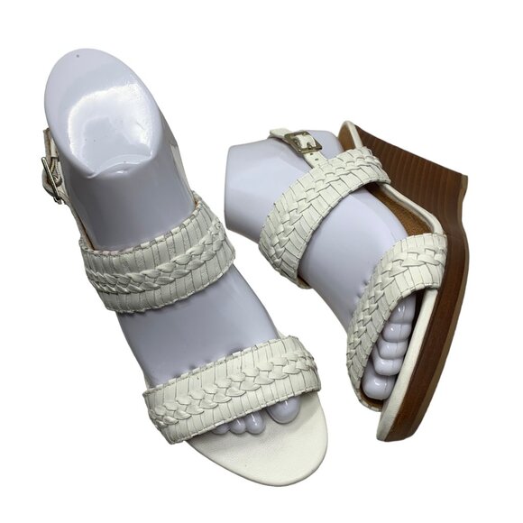 Jack Rogers Tinsely White Leather Whipstitch High Wedge Sandals - Picture 12 of 12